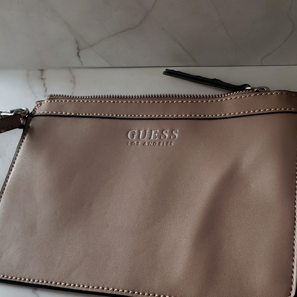 Guess Tan Leather Wristlet Clutch with Logo - Picture 2 of 6